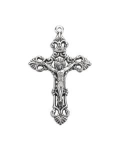 2" Antiqued Silver Oxidized Baroque Acanthus Leaf Crucifix