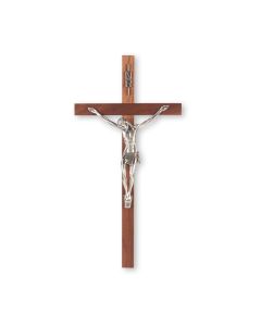 13" Walnut Wood Crucifix with Fine Pewter Corpus