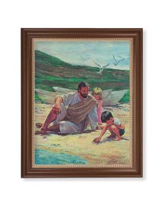 13 1/2" x 16 9/16" Walnut Finished Frame with 11" x 14" Hook: Jesus on the Beach with Children Textured Art