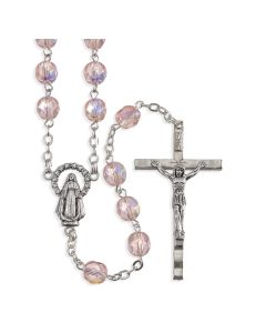 Pink Crystal Aurora Borealis Bead Rosary
