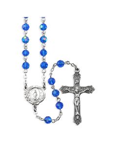 Sapphire Aurora Borealis Bead Rosary, Boxed