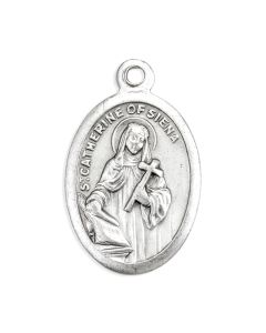 1" Oval Antiqued Silver Oxidized Saint Catherine Medal