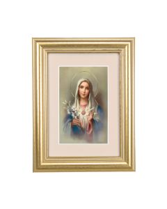 5 1/4" x 6 3/4" Gold Leaf Frame-Cream Matte with a 2 1/2" x 3 3/4" Immaculate Heart of Mary Print
