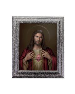 10 1/2" x 12 1/2" Grey Oak Finish Frame with an 8" x 10" Sacred Heart of Jesus Print
