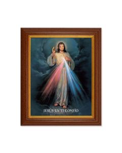 10 1/2" x 12 1/2" Walnut Finish Beveled Frame with 8" x 10" Divine Mercy (Spanish) Textured Art