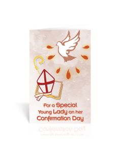 Holy Spirit Confirmation Greeting Card with Staff and Mitre for Young Lady