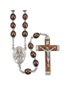 Brown Boxwood Bead Rosary, Boxed