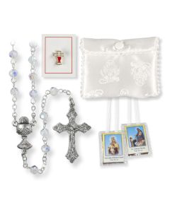 Girls First Communion Set with 5mm Crystal Aurora Borealis Rosary