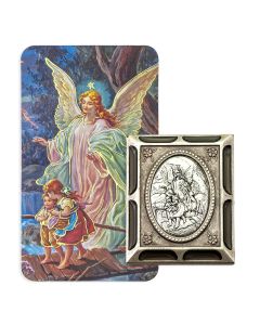 Guardian Angel Antiqued Silver Metal Plaque with Black Accents