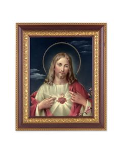 11 1/2" x 13 1/2" Cherry Frame with Gold Trim with an 8" x 10" Sacred Heart of Jesus Print