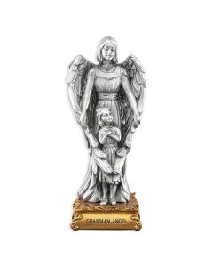 4 1/2" Pewter Saint Guardian Angel with Girl Statue, Gift Boxed-P65