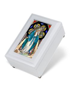 White Our Lady of Grace Stained Glass Music Box