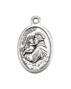 1" Oval Antiqued Silver Oxidized Saint Anthony Medal