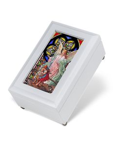 White Guardian Angel Stained Glass Music Box