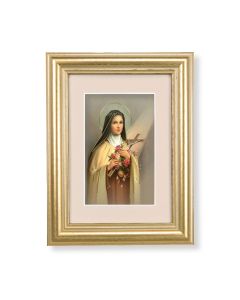 5 1/4" x 6 3/4" Gold Leaf Frame-Cream Matte with a 2 1/2" x 3 3/4" Saint Therese Print