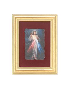 5" x 6.5" Gold Leaf Frame with 2.5" x 3.25" Divine Mercy Fresco Print Mounted on Red Velvet Lining