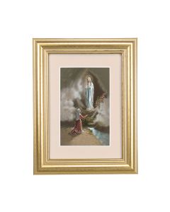 5 1/4" x 6 3/4" Gold Leaf Frame-Cream Matte with a 2 1/2" x 3 3/4" Our Lady of Lourdes Print