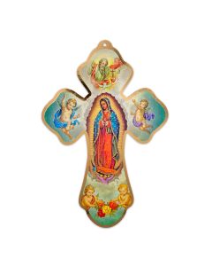 11" O.L. of Guadalupe Full Image Cross with Holy Spirit and Cherubs