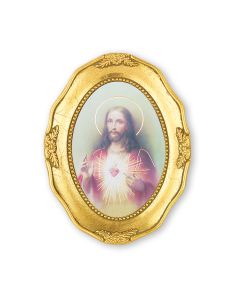 3 1/2" x 4 1/2" Gold Leaf Framed with a Sacred Heart of Jesus Print-P65