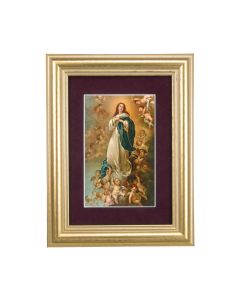 5 1/4" x 6 3/4" Gold Leaf Frame-Burgundy Matte with a 2 1/2" x 3 3/4" Immaculate Conception Print