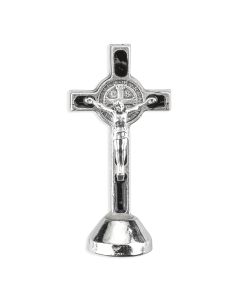 1-5/8" Black Epoxy Standing Benedictine Auto Crucifix with Saint Benedict Medal 