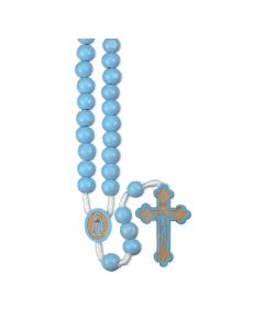 Blue Wood Bead Corded Rosary-P65