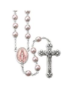 Rose Pearl Capped Bead Rosary, Boxed