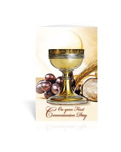 Chalice with Grapes and Bread First Communion Greeting Card