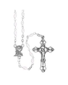 5mm x 4mm Oval Opaline White Glass Bead  Silver Communion Rosary 