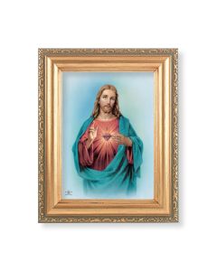 5.5" x 7" Antique Gold Frame with a Sacred Heart of Jesus Print
