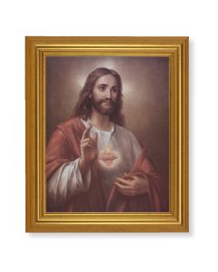 10" x 12" Gold Leaf Finish Beveled Frame with 8" x 10" Sacred Heart of Jesus Textured Art