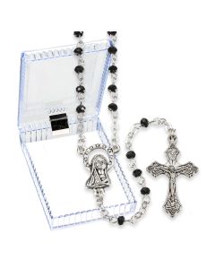 Jet Black Glass Bead Rosary Boxed