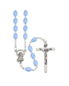 Blue Plastic Oval Bead Rosary
