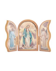Our Lady of Grace Standing Natural Wood Triptych