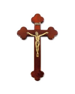 10" Dark Cherry Wood Cross with Museum Gold Tone Corpus
