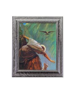 10 1/2" x 12 1/2" Grey Oak Finish Frame with an 8" x 10" Hook: The Lost Sheep Print