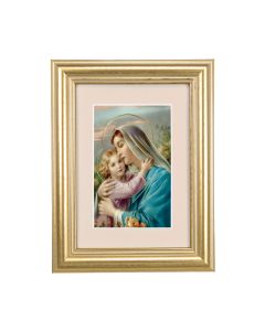 5 1/4" x 6 3/4" Gold Leaf Frame-Cream Matte with a 2 1/2" x 3 3/4" Madonna and Child Print