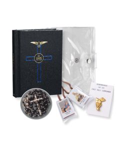5pc. Boys Black Blessed Trinity Missal with New Mass Gold and Blue Stamped Cover - P65
