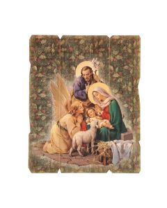 7 1/2" x 9" Nativity with Angel Vintage Wood Plaque