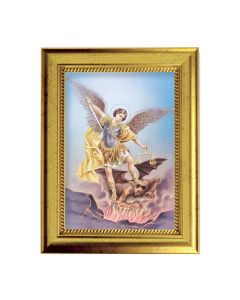 6 3/4" X 8 3/4" Gold Leaf Finish Frame with 5" X 7" Saint Michael Textured Art