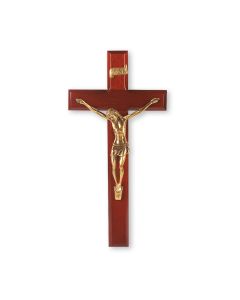 12" Dark Cherry Wood Crucifix with Museum Gold Finish Corpus