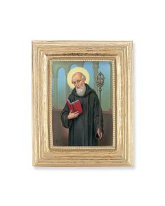 3 3/4" x 4 1/2" Gold Frame with a Saint Benedict Print-P65