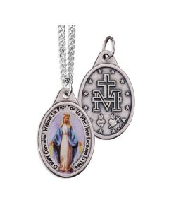 1" Miraculous Medal with Painted Detail on 18" Chain -Boxed
