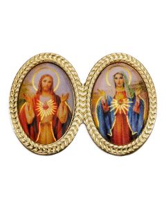 1" x 1 1/2" Gold Double Pin with Sacred Hearts Gold Stamped Images