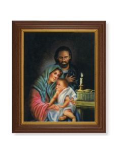 10 1/2" x 12 1/2" Walnut Finish Beveled Frame with 8" x 10" Holy Family Textured Art