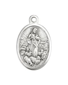1" Oval Antiqued Silver Oxidized Good Shepherd Medal