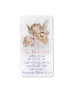 3 1/2" x 6 1/2" Guardian Angel with Lamp Image on Pearlized White Plaque