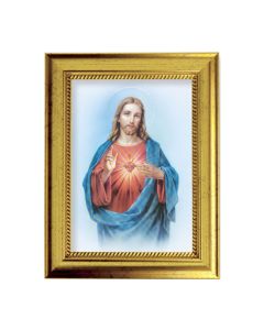 6 3/4" X 8 3/4" Gold Leaf Finish Frame with 5" X 7" Sacred Heart of Jesus Textured Art