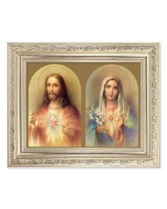 8.25" x 10.25" Silver Ornate Frame with a 6" x 8" The Sacred Hearts Print