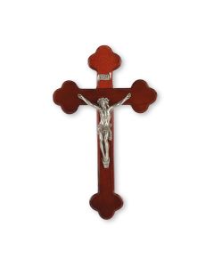 10" Latin Style Dark Cherry Wood Crucifix with Antiqued Fine Pewter Corpus